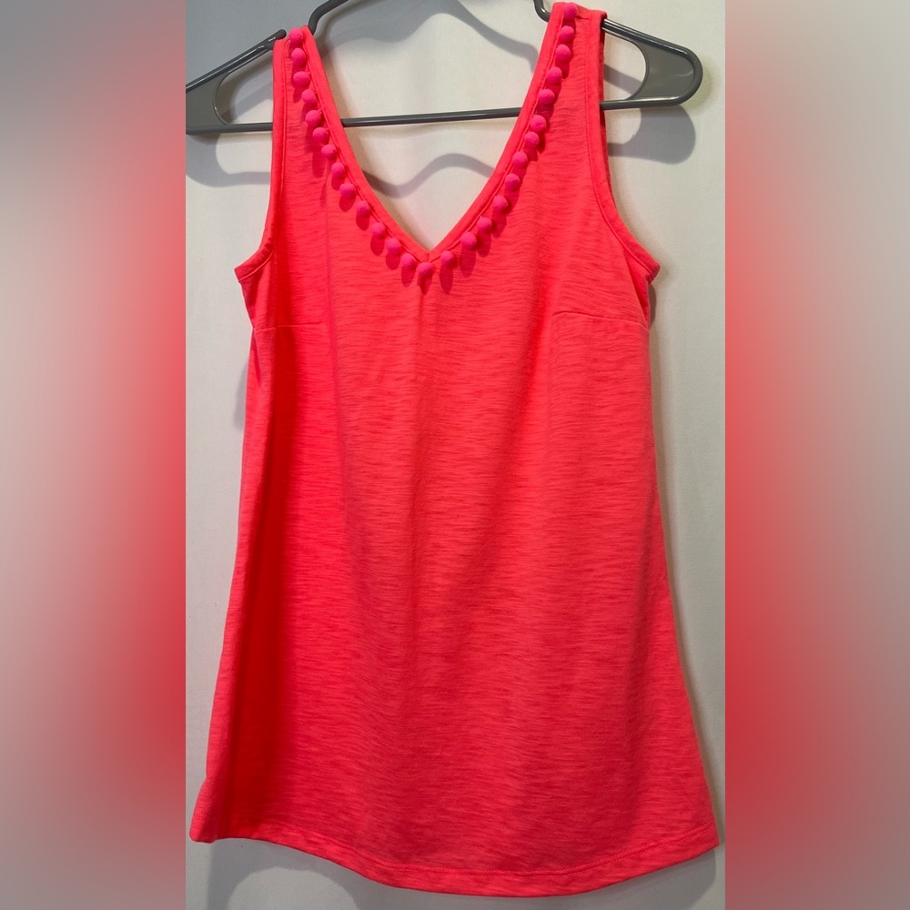 Lilly Pulitzer GiGi Pop-Pom Tank in Hot Pink with V-Neck